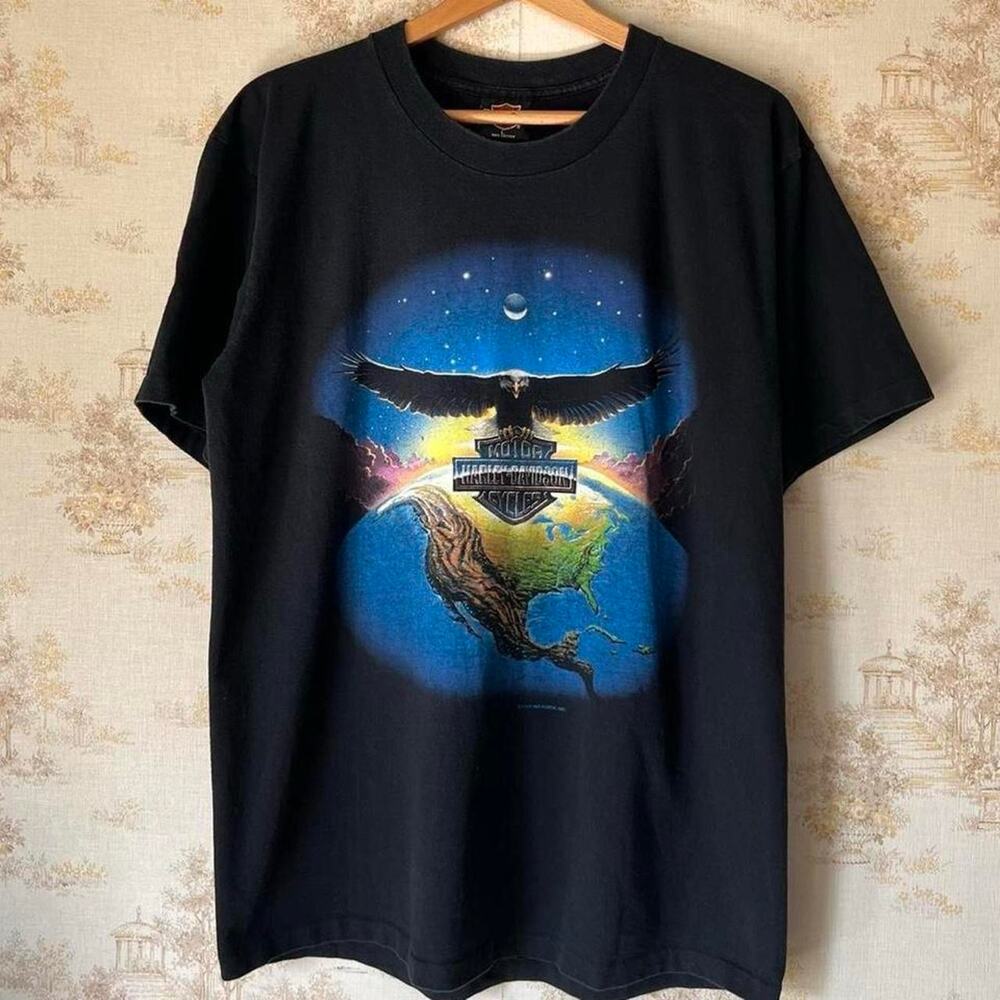Vintage 90s Harley-Davidson Earth Eagle T-Shirt | Daytona Beach | Size L